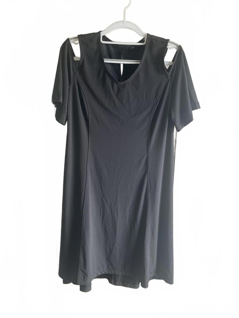 H By Halston Womens Black Short Cold Shoulder Sleeve Round Neck Dress Size SP
